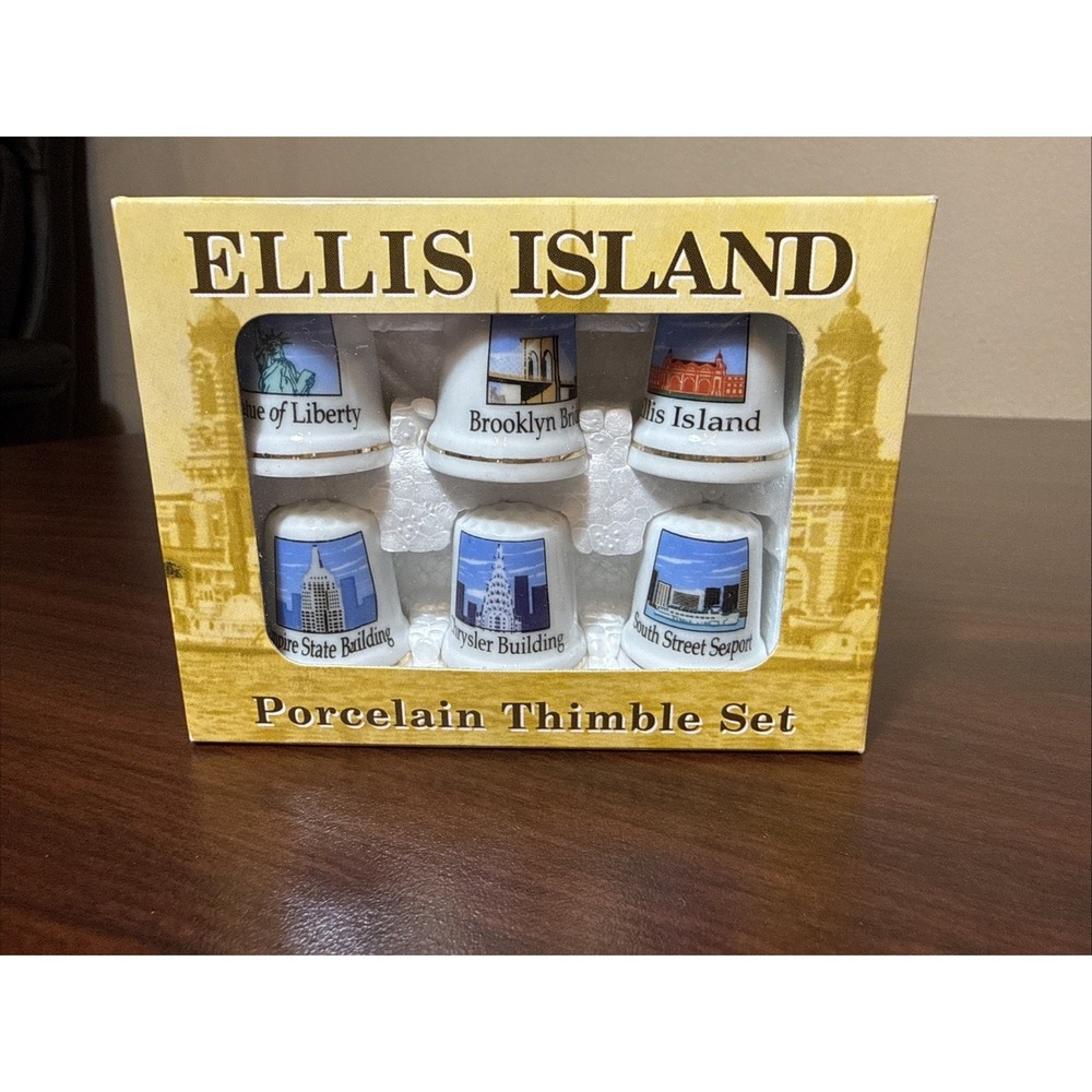 Ellis Island Porcelain Thimble Set (6). In Box